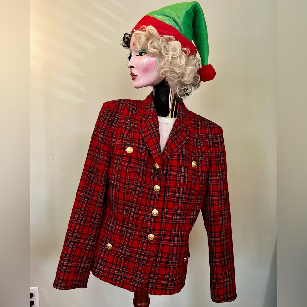 Red Pendleton Tartan Christmas Blazer with gold buttons